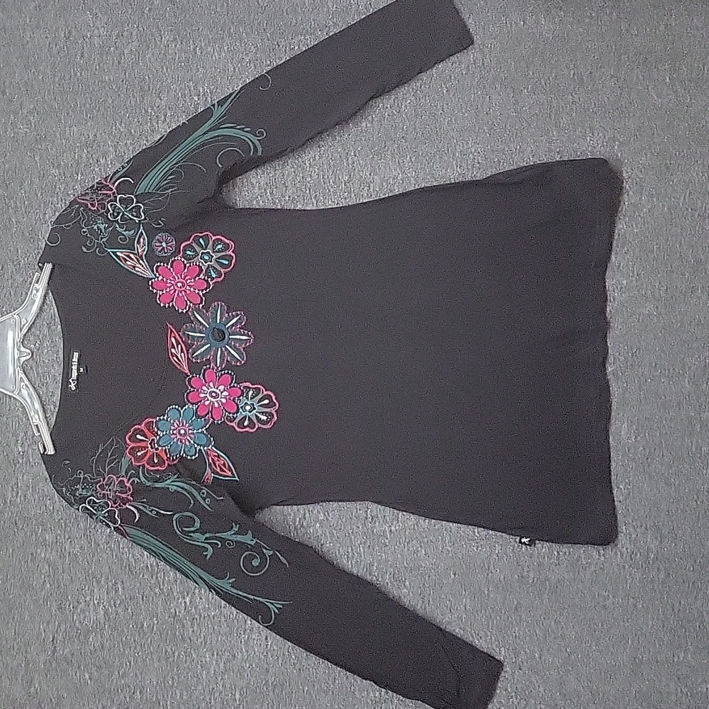 Vintage Retro Tunic Tee Top "Leopards & Roses" Black With Floral 100% Cotton